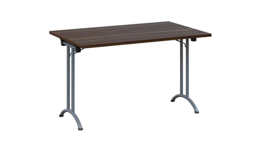 SLA 125 lak skládací jednací stůl 1250x800, deska 25 mm, podnož stříbrný lak, deska ořech královský